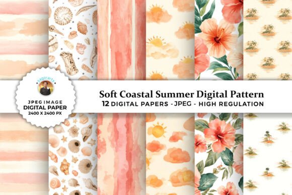 Download Soft Coastal Summer Digital Patterns - Patterns Collection