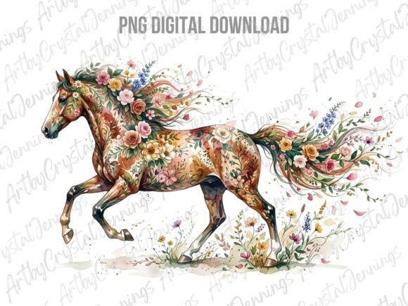 Download Boho Floral Galloping Horse PNG - Boho floral Collection