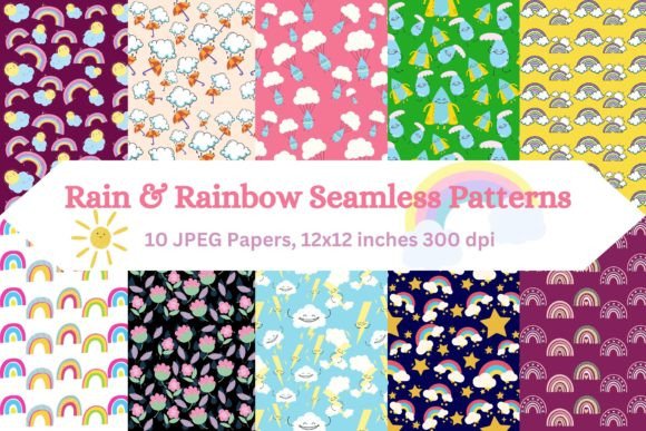 Download Whimsical Rain and Rainbow Patterns - Patterns Collection