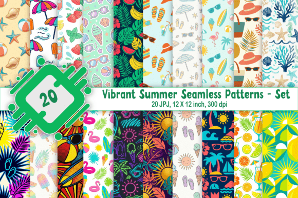 Download Vibrant Summer Seamless Patterns Set - Patterns Collection