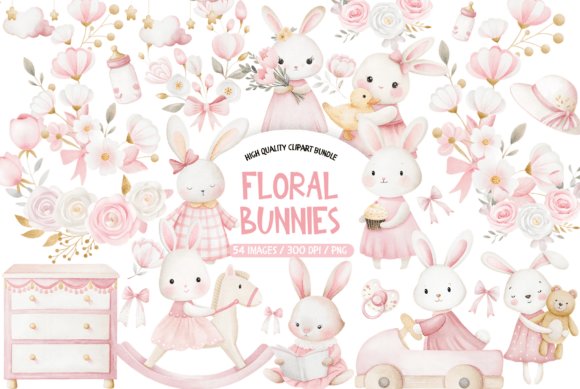 Download Floral Pink Bunny Clipart - Pink Collection