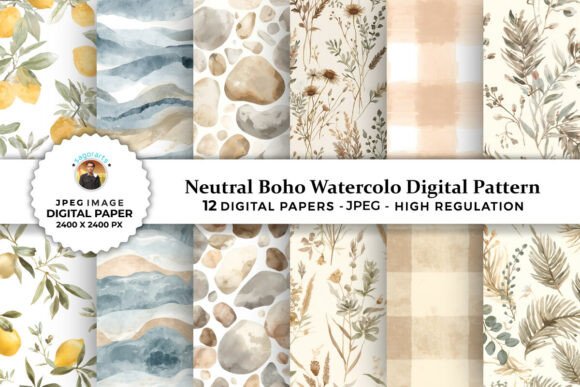 Download Neutral Boho Watercolor Digital Patterns - Patterns Collection