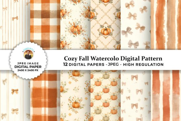 Download Cozy Fall Watercolor Digital Patterns - Patterns Collection