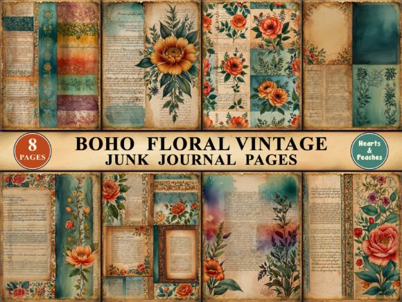 Download Boho Floral Vintage Junk Journal Pages - Boho floral Collection