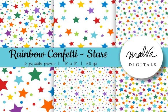 Download Rainbow Confetti Stars Seamless Patterns - Patterns Collection