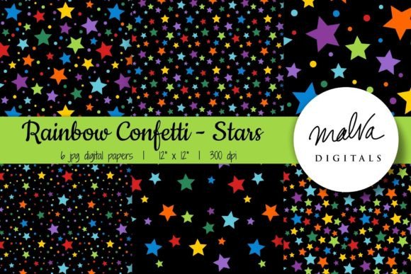 Download Rainbow Confetti Stars Seamless Patterns - Patterns Collection