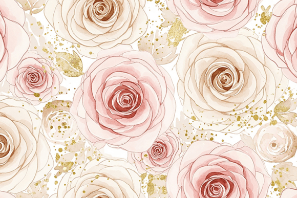 Download Pink Roses &amp; Gold on a White Background - Pink Collection