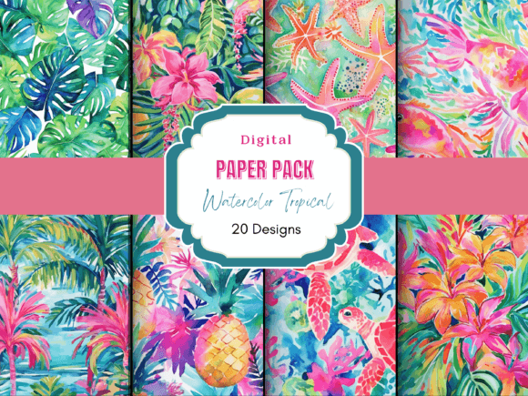 Download Watercolor Preppy Tropical Hawaiian Mix - Hawaiian Collection
