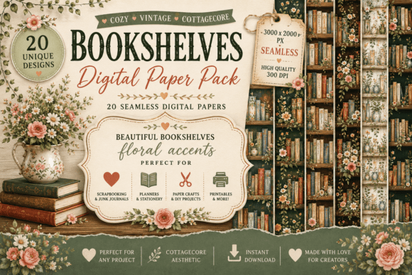 Download Forest Fairy Bookshelf Seamless Patterns - Patterns Collection