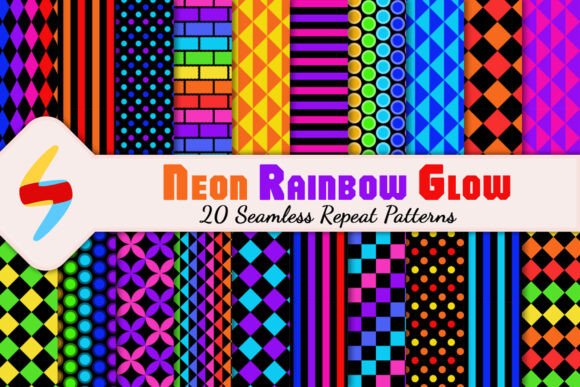 Download Neon Rainbow Glow 20 Seamless Patterns - Patterns Collection
