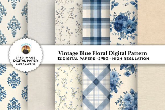 Download Vintage Blue Floral Digital Patterns - Patterns Collection
